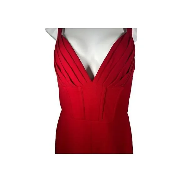 Lulus Modern Diva Red Pleated Sleeveless Bustier Jumpsuit Size M - Picture 6 of 11